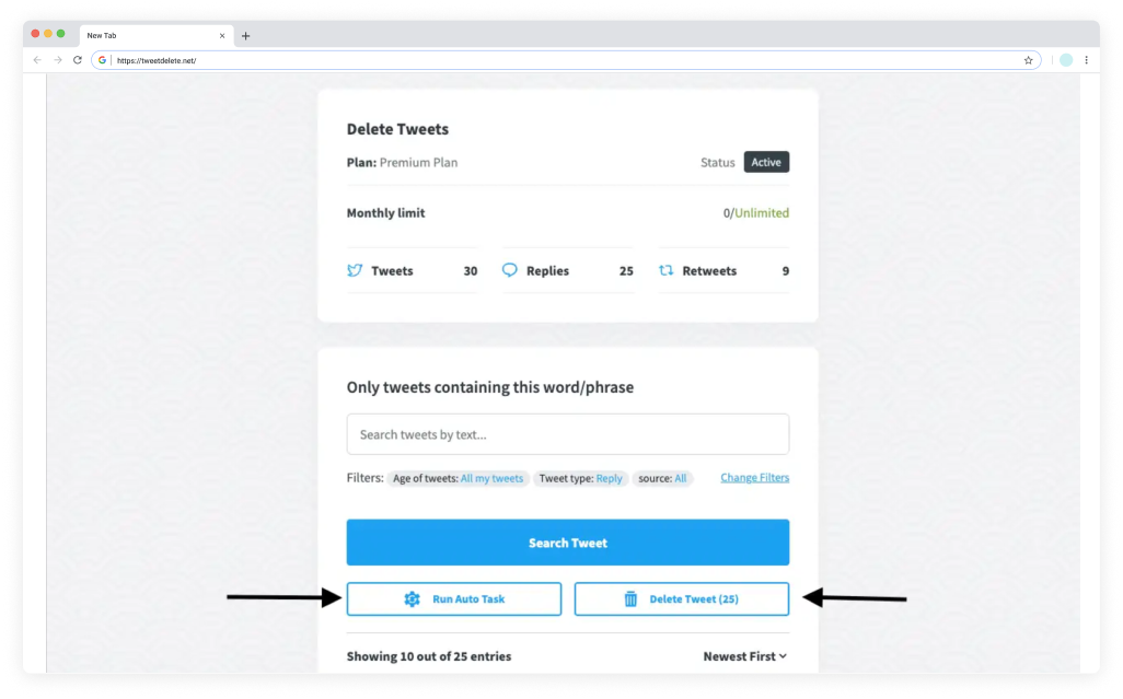 TweetDelete’s screenshot of its tool’s interface.
