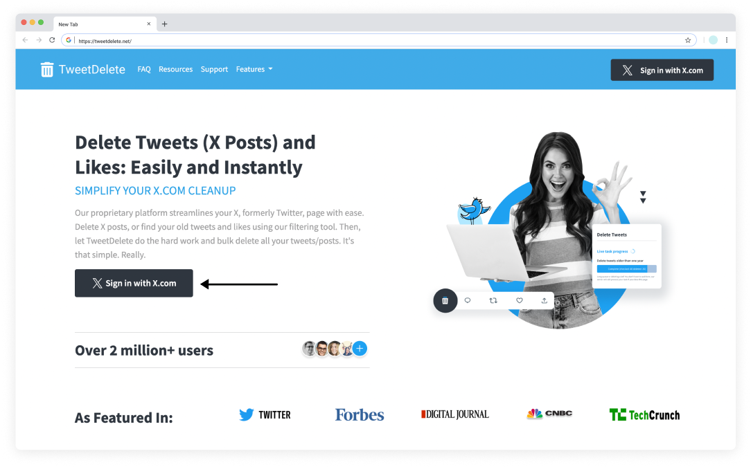 TweetDelete’s screenshot of its homepage.
