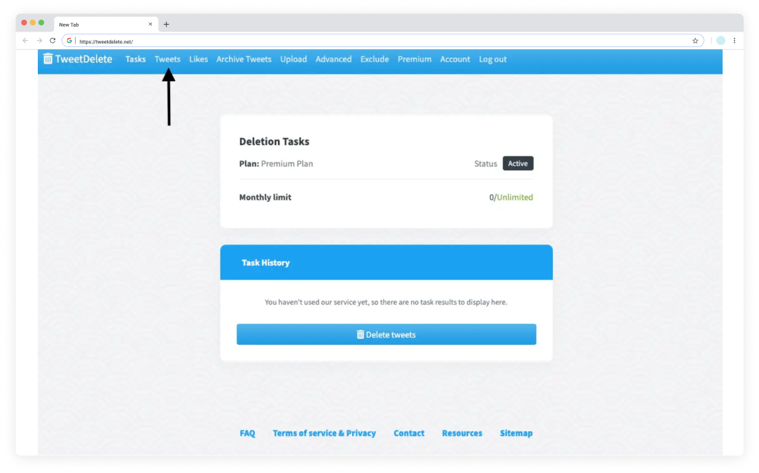TweetDelete’s screenshot of its dashboard.