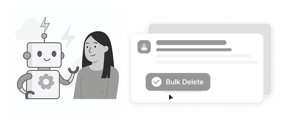TweetDelete graphic of a Twitter thread with a sidebar button labeled “Bulk Delete” and a tag for deleting replies on Twitter.
