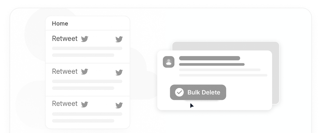 TweetDelete graphic of a Twitter thread with a sidebar button labeled Bulk Delete and a tag for deleting replies on Twitter.